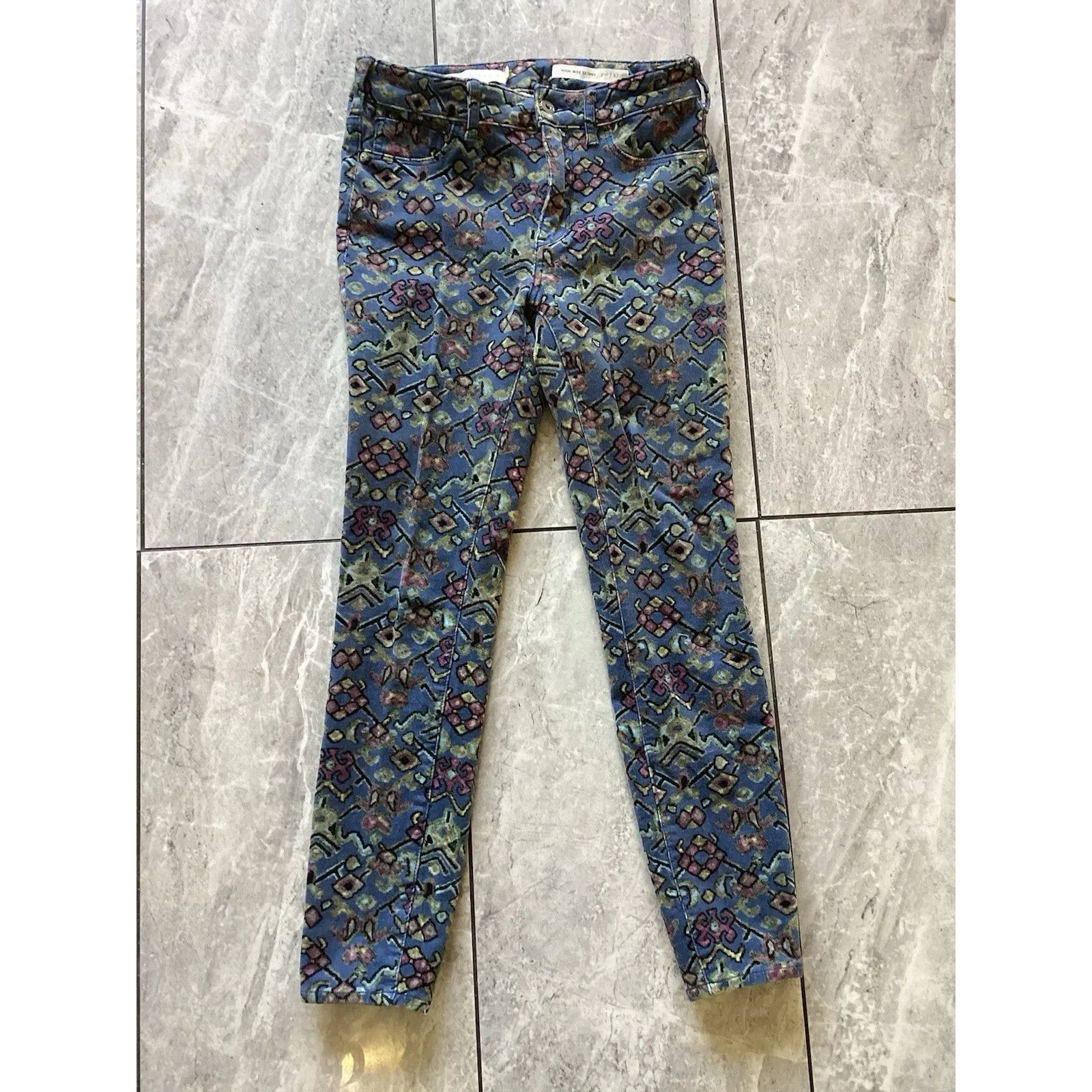Pilcro Corduroy High Rise Skinny Jeans Navy Blue Serif Floral 27 - Image 2