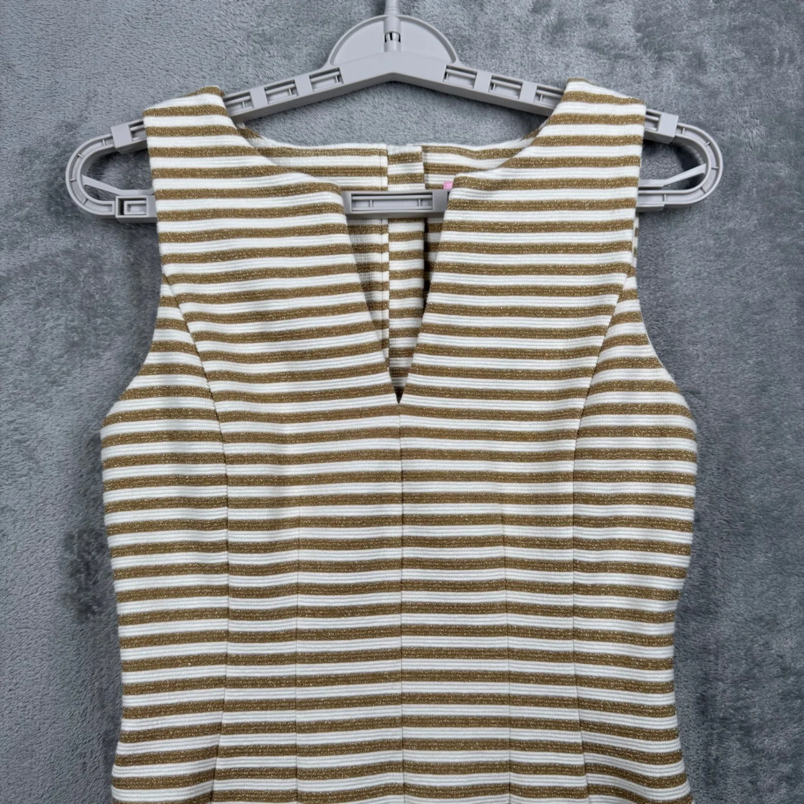 Lilly Pulitzer Brielle Dress Gold Metallic Stripe Sleeveless A-Line Small Preppy - Image 4