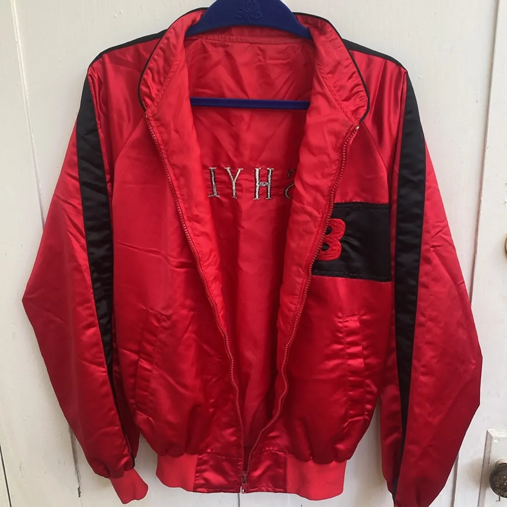 VINTAGE 80s New Balance Satin Bomber Varsity Jacket Sz M Custom Shyla Embroidery - Image 9