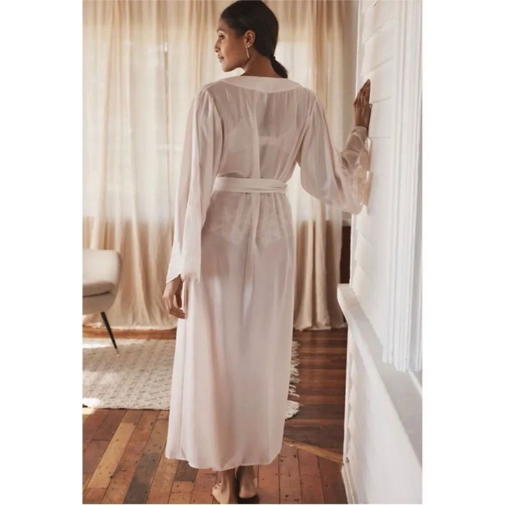 Anthropologie Sheer Pink Lace Robe - Image 3