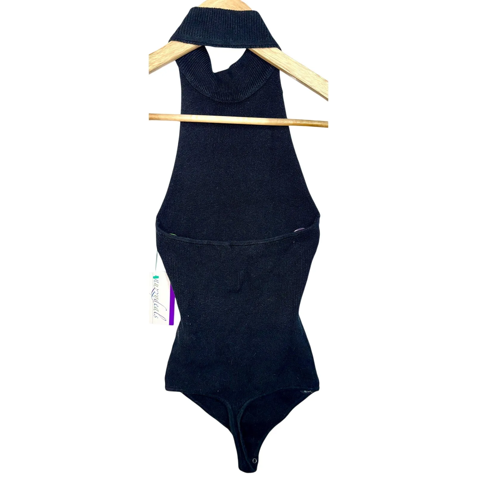 Abercrombie & Fitch Black Ribbed Knit Halter Turtleneck Bodysuit Top Womens Sz S - Image 2