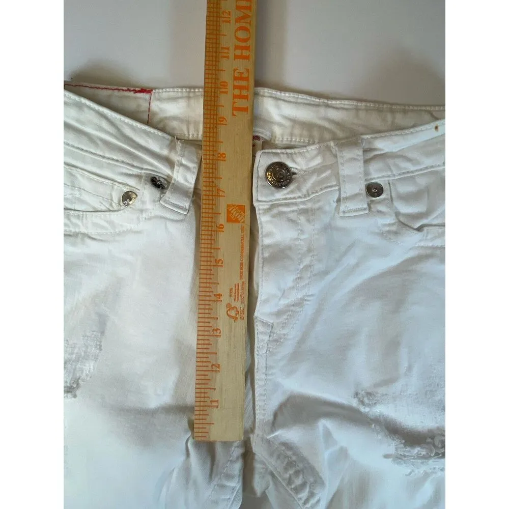 True Religion Jeans Womens 27 White Skinny Mid Rise Stretch Moto‎ Distressed - Image 7
