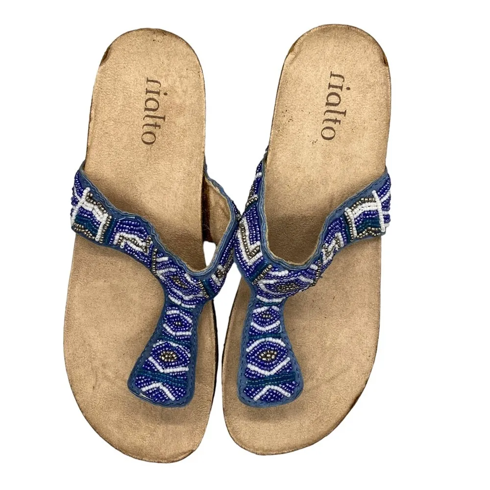 Rialto Slip On Sandals Cork Thong Slides Sequin Beads Embellished R4254 6M‎ Blue Size 6 - Image 2