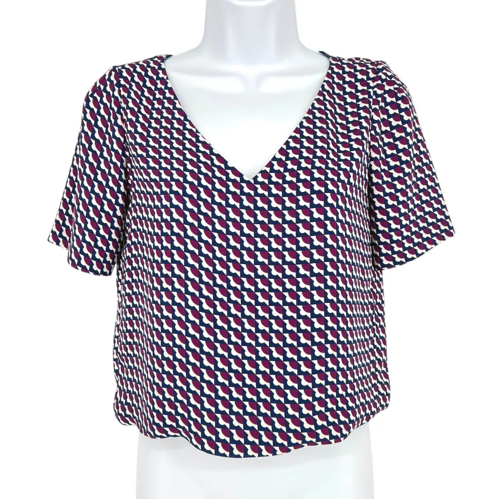 Babaton V-Neck Short Sleeve Multicolor Geometric Pattern Blouse Size XXS - Image 13