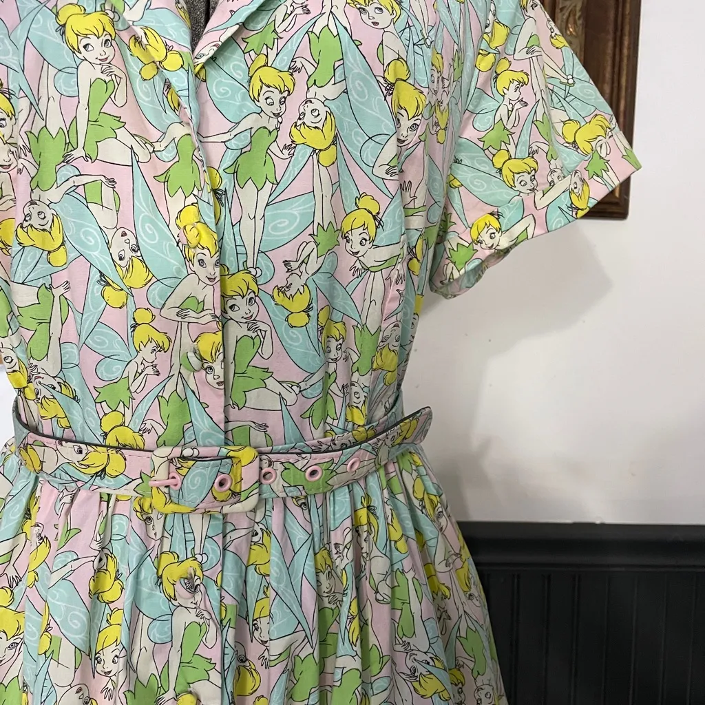 Disney Tinker Bell Button Up Short Sleeve Swing Dress Pockets Torrid Sz 10 🧡🎀 - Image 8
