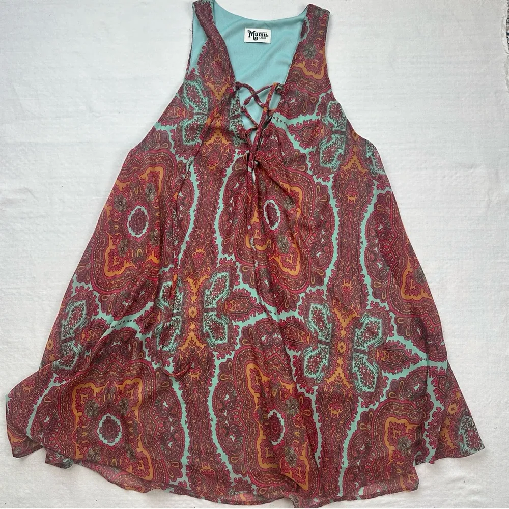 Show Me Your Mumu Rancho Mirage Lace Up Tunic Dress Bell of the Bali Size Large - Image 2