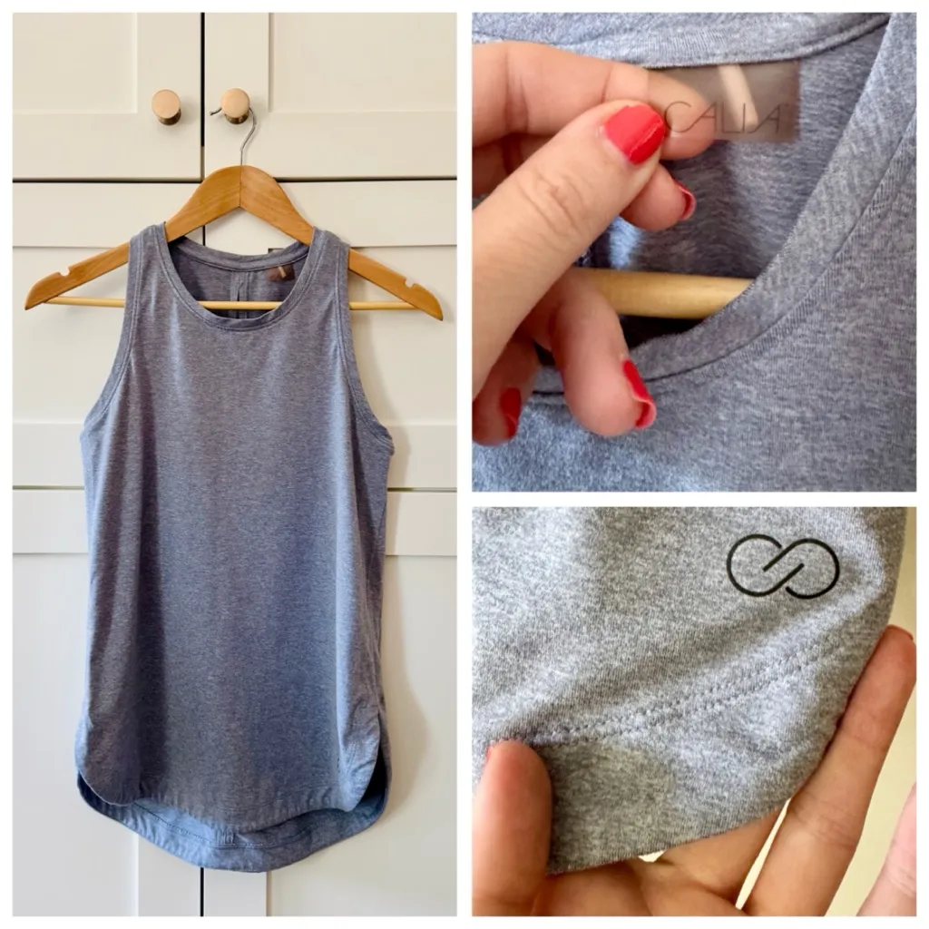 CALIA Sleeveless Heathered Grey Blue Active Top, Keyhole Back sz. S Gray - Image 10