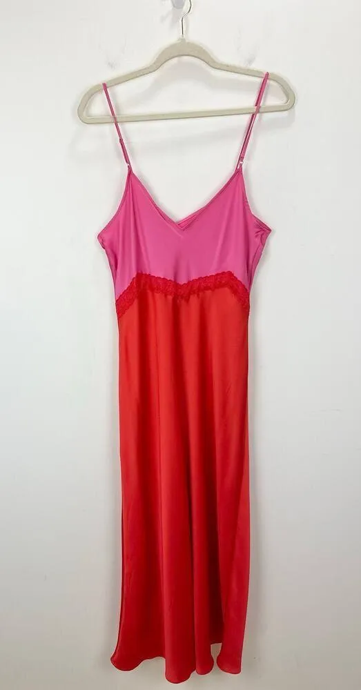 Gianni Bini DANNIJO Helena Satin Maxi Slip Dress Colorblock Pink Red US 12 NWT - Image 10