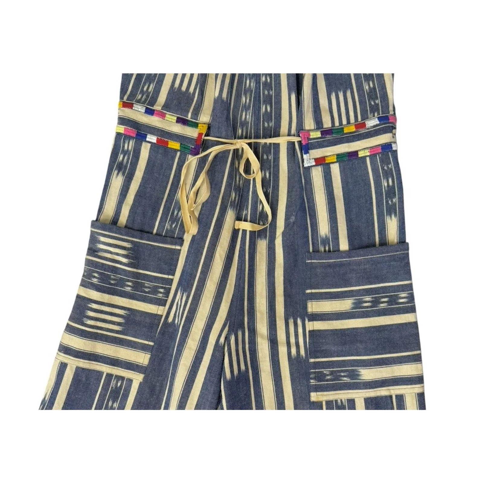 WARM Jessie Jumpsuit Boho Embroidered Striped 100% Cotton Wide Leg Romper Sz XS Blue - Image 6