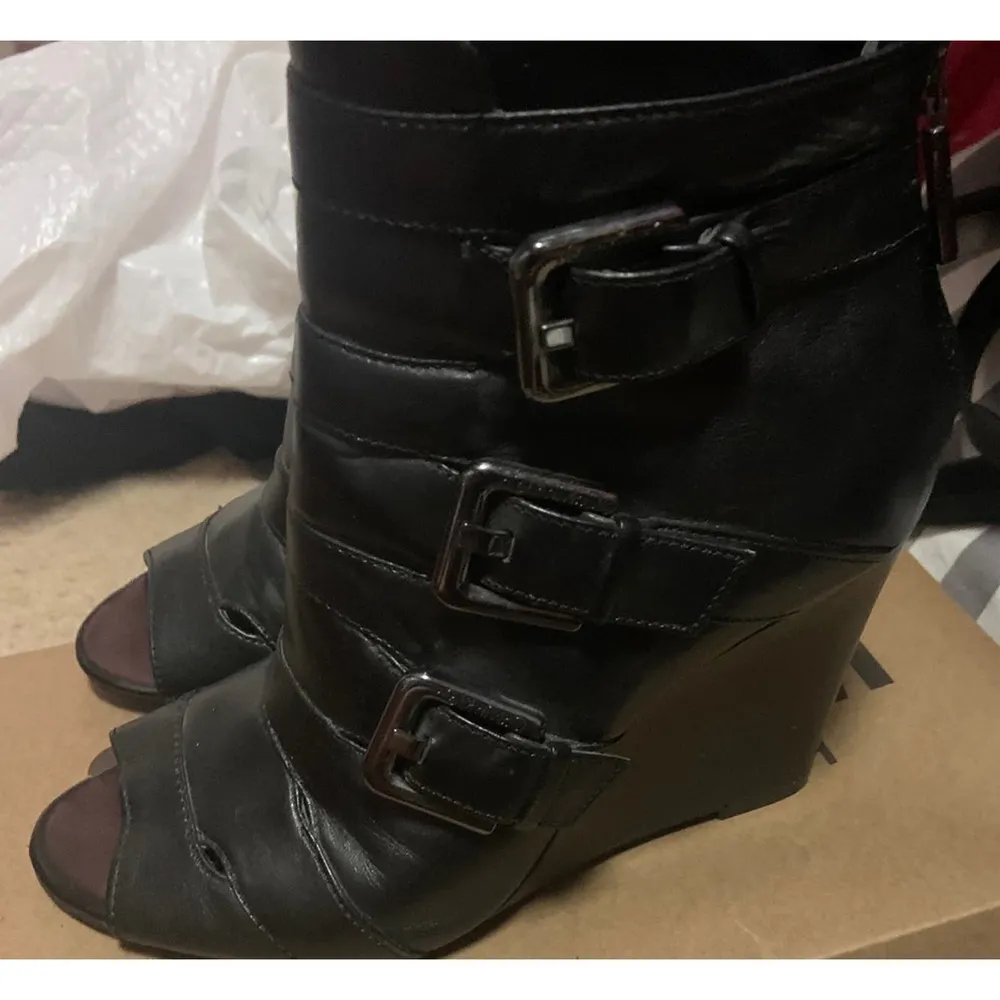 Calvin Klein runway black wedge boot buckles classic goth contemporary designer - Image 4