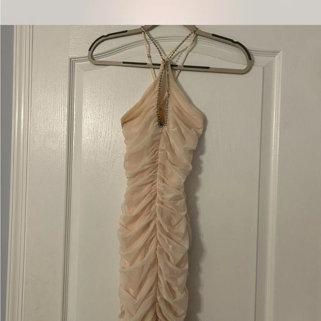 Oh Polly Cream Ruched Mini Dress - Image 4