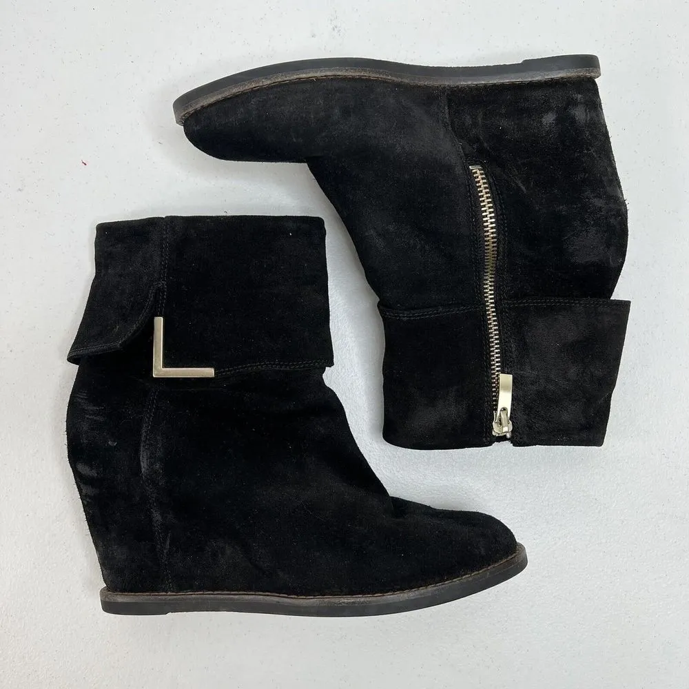 Johnston & Murphy Size 7.5 Brynn Cuff Wedge Bootie Black Oiled Suede Ankle Boots - Image 3