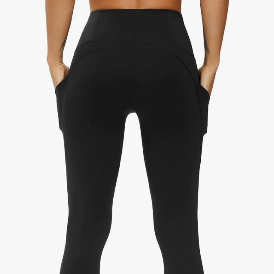 THE GYM PEOPLE Thick High Waist workout‎ Leggings pockets no roll waistband M Black Size M - Image 4