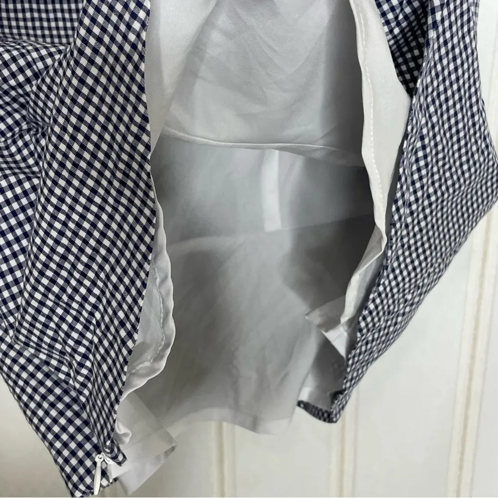 Talbots Peplum Blouse Gingham Navy Check Sleeveless Lined 630 - Image 5