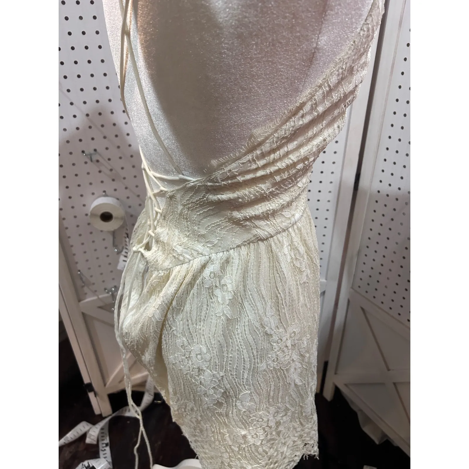 Cream Lace Halter Neck Mini Dress with Criss Cross Back White Size undefined - Image 8