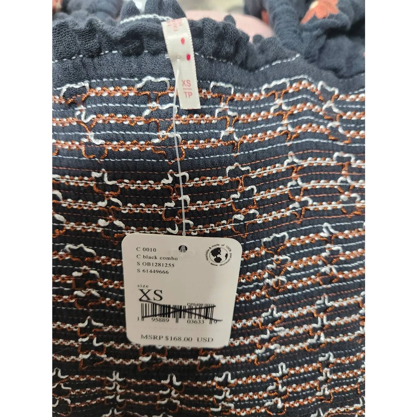 Free People Dahlia Embroidered Maxi Dress Black Combo Smocked Floral  B37 - Image 8