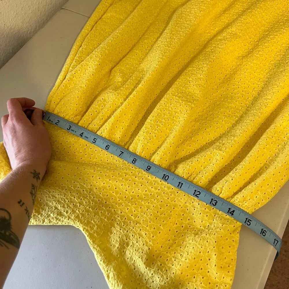 Cotton Yellow Eyelet Lace Strappy Midi Spring Summer Yellow Dress Size 10 - Image 13