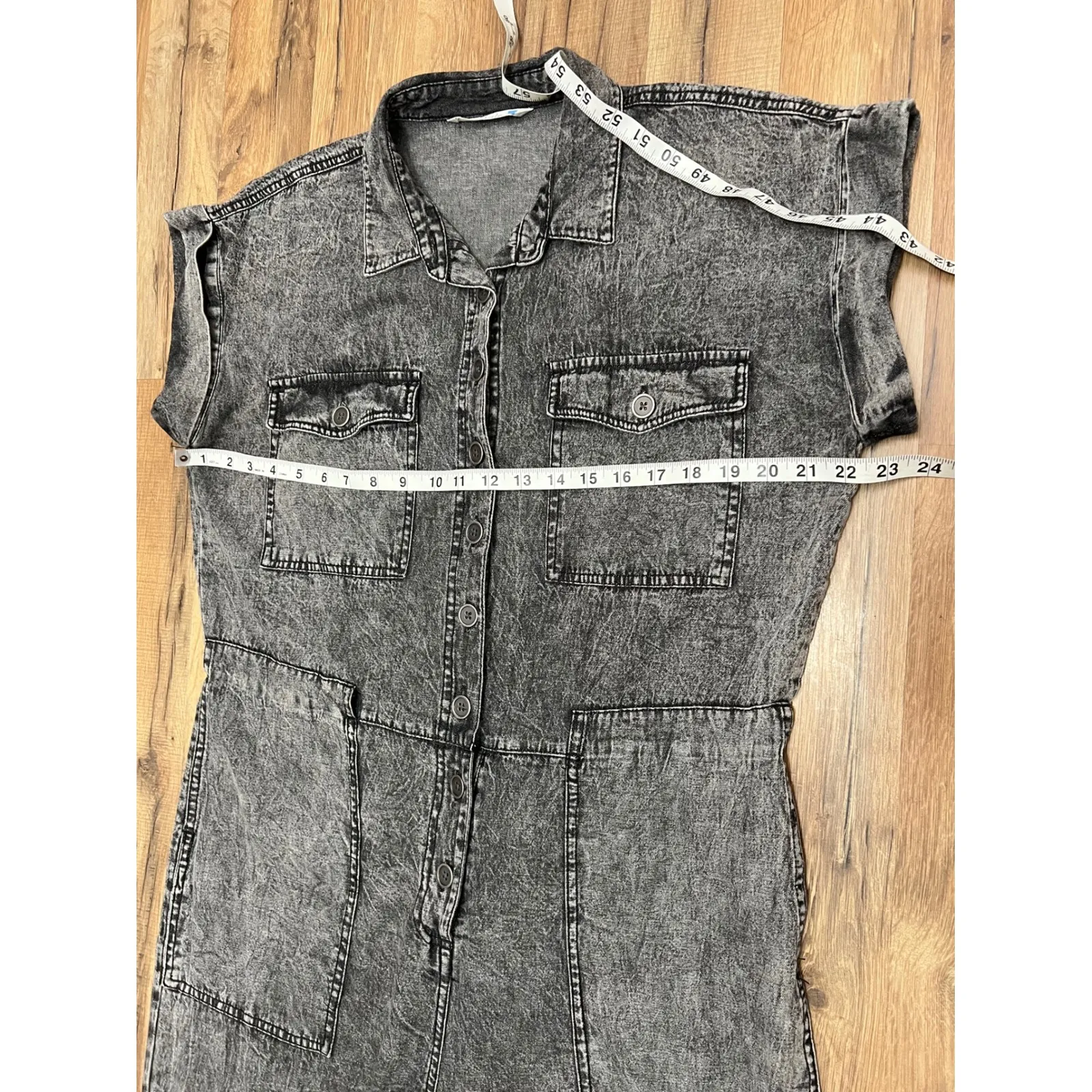 Given Kale Black Acid Wash Jumpsuit L 100% Cotton Utility‎ Style Gray Size L - Image 7