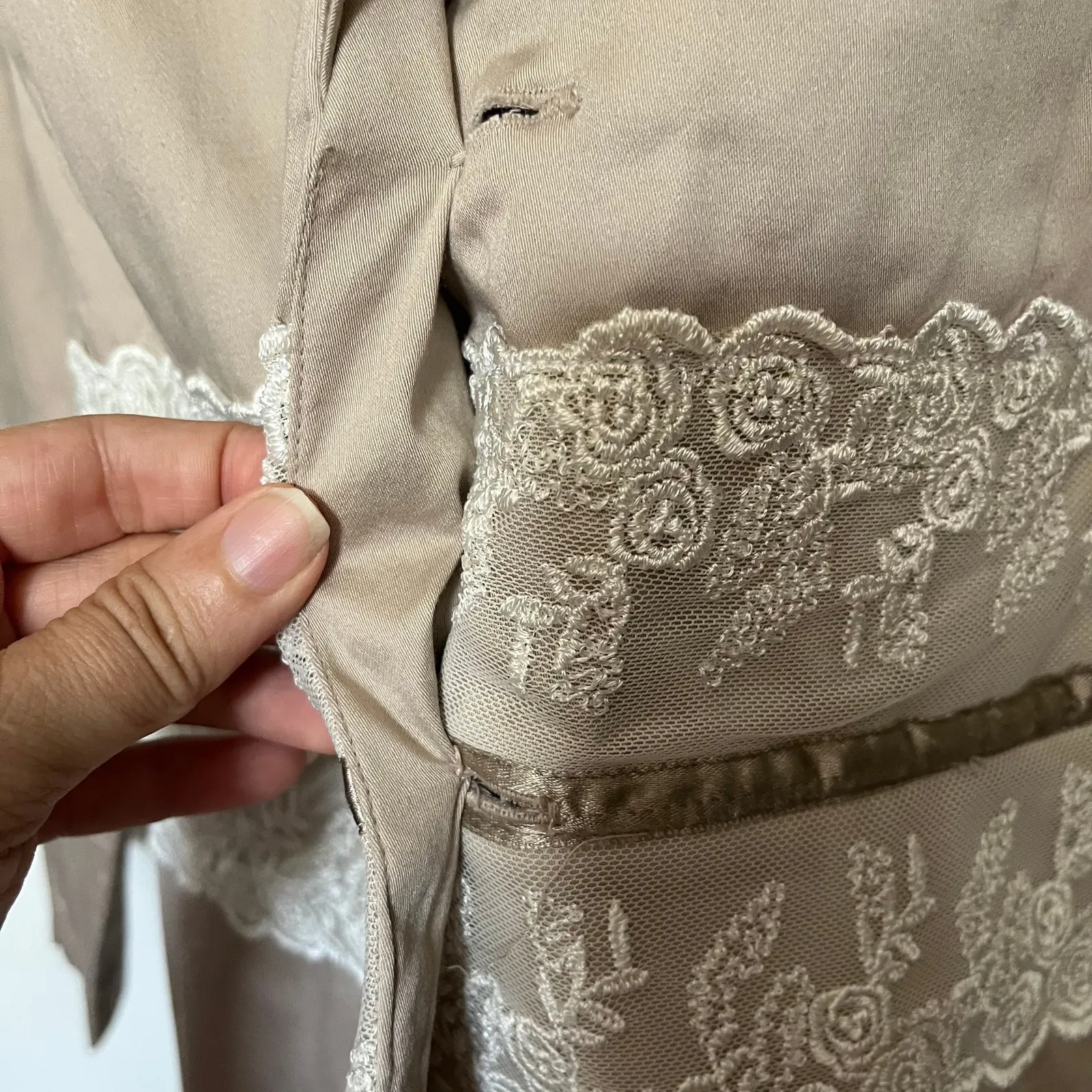 Y2K JL Studio Vintage Womens Blazer Size 14W Coquette Romantic Lace Cottagecore Tan - Image 3