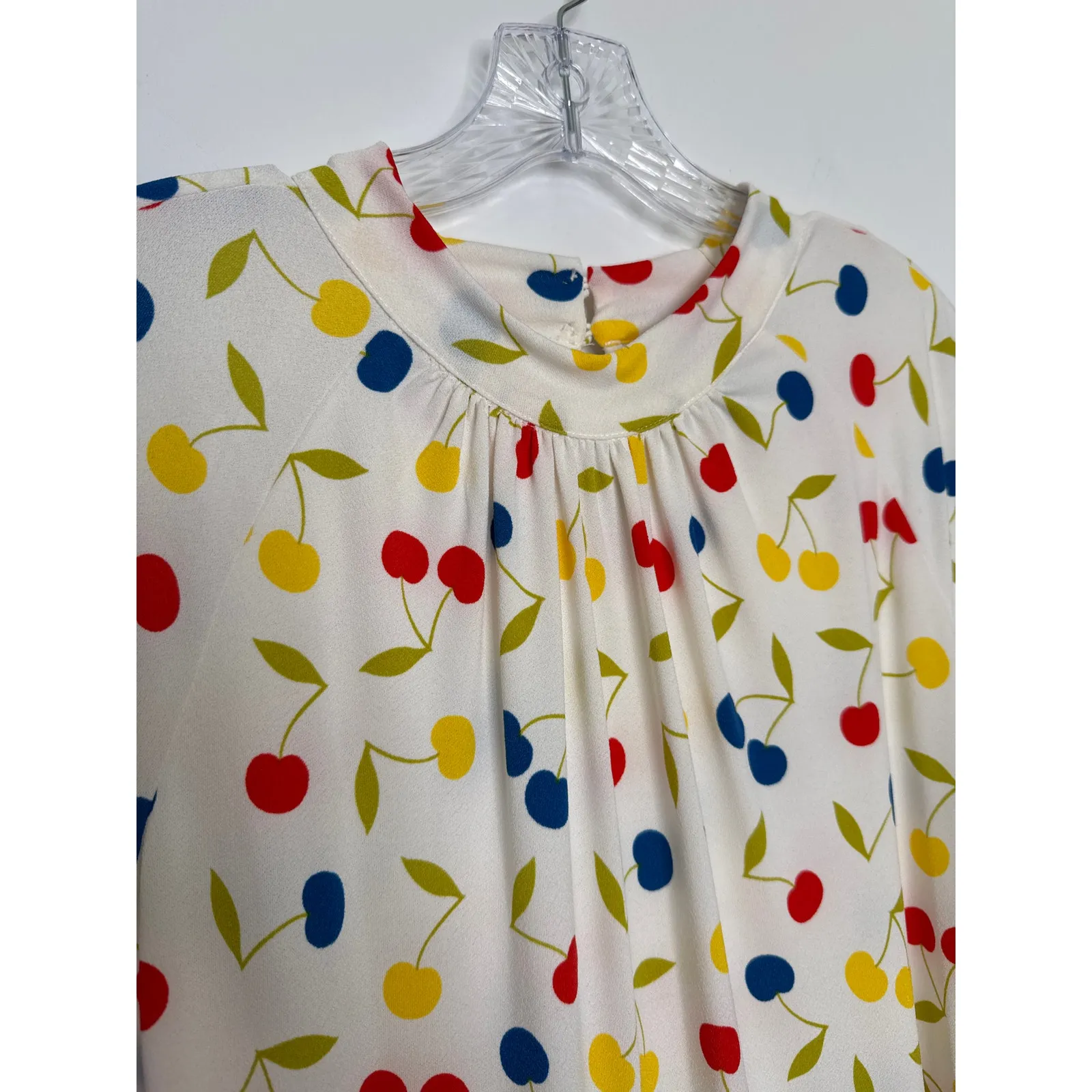 ModCloth Cherry Print retro swing Fit & Flare Dress mock neck & belt XL - Image 7