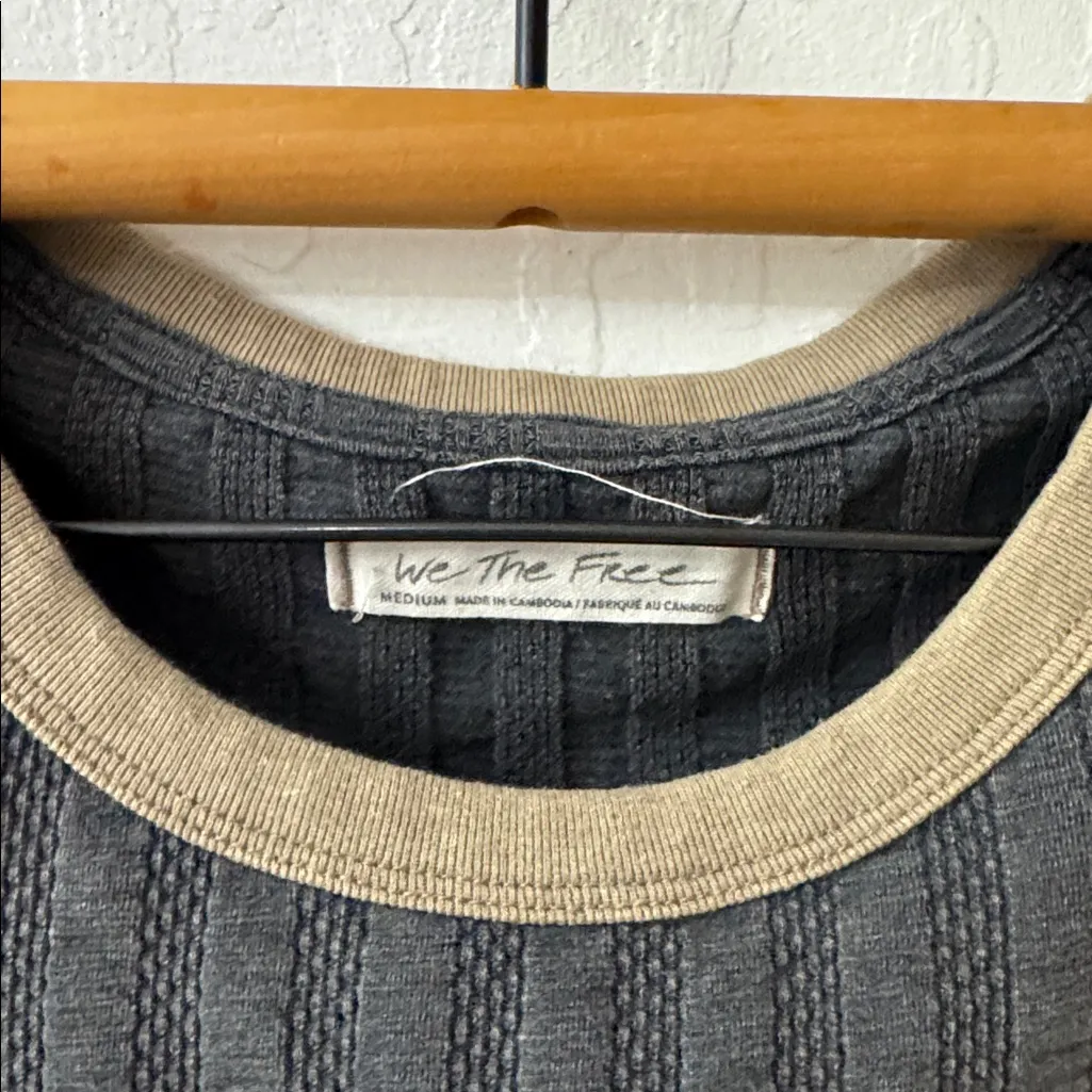 Free People We the Free Charcoal Tan Large Escape Rib Stretch T Shirt M - Image 5