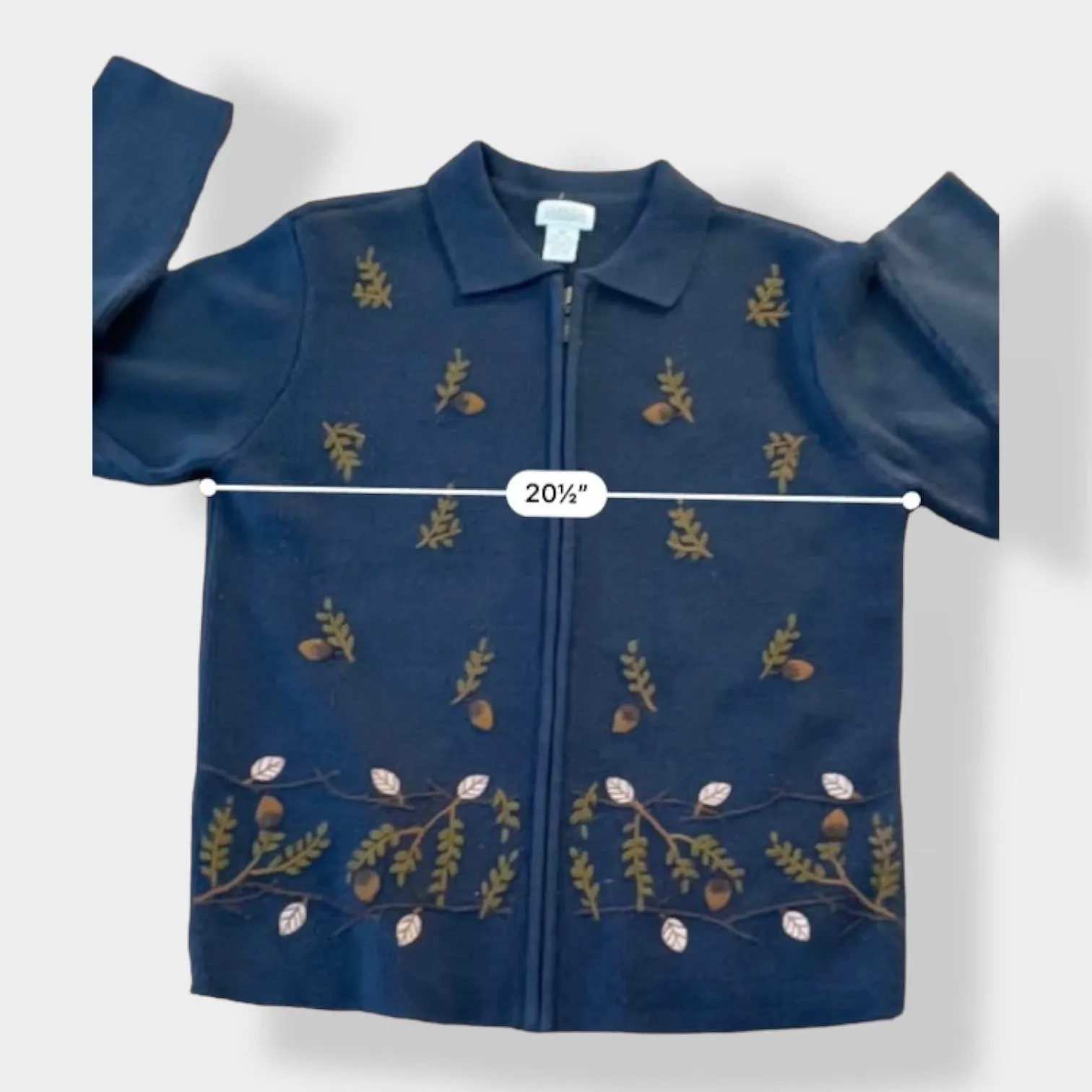 Classic Elements Vintage embroidered leaves cardigan sweater size M - Image 3