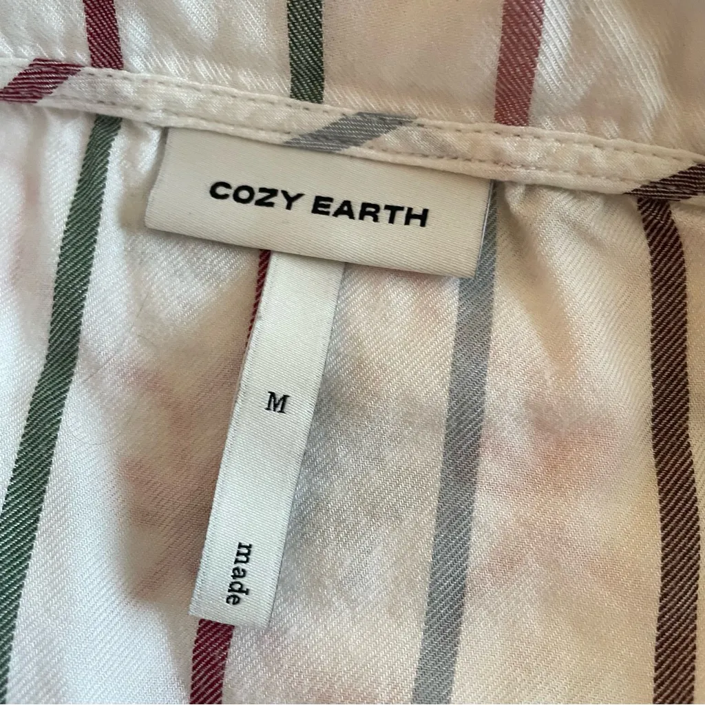 Cozy Earth Woven Long Sleeve Pajama Top Cottage Stripe Size Medium Green - Image 6