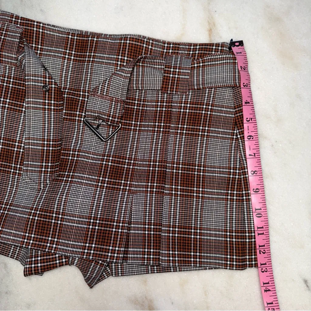 Free People Sage Rust Brown Plaid Micro Mini Skort - Image 16