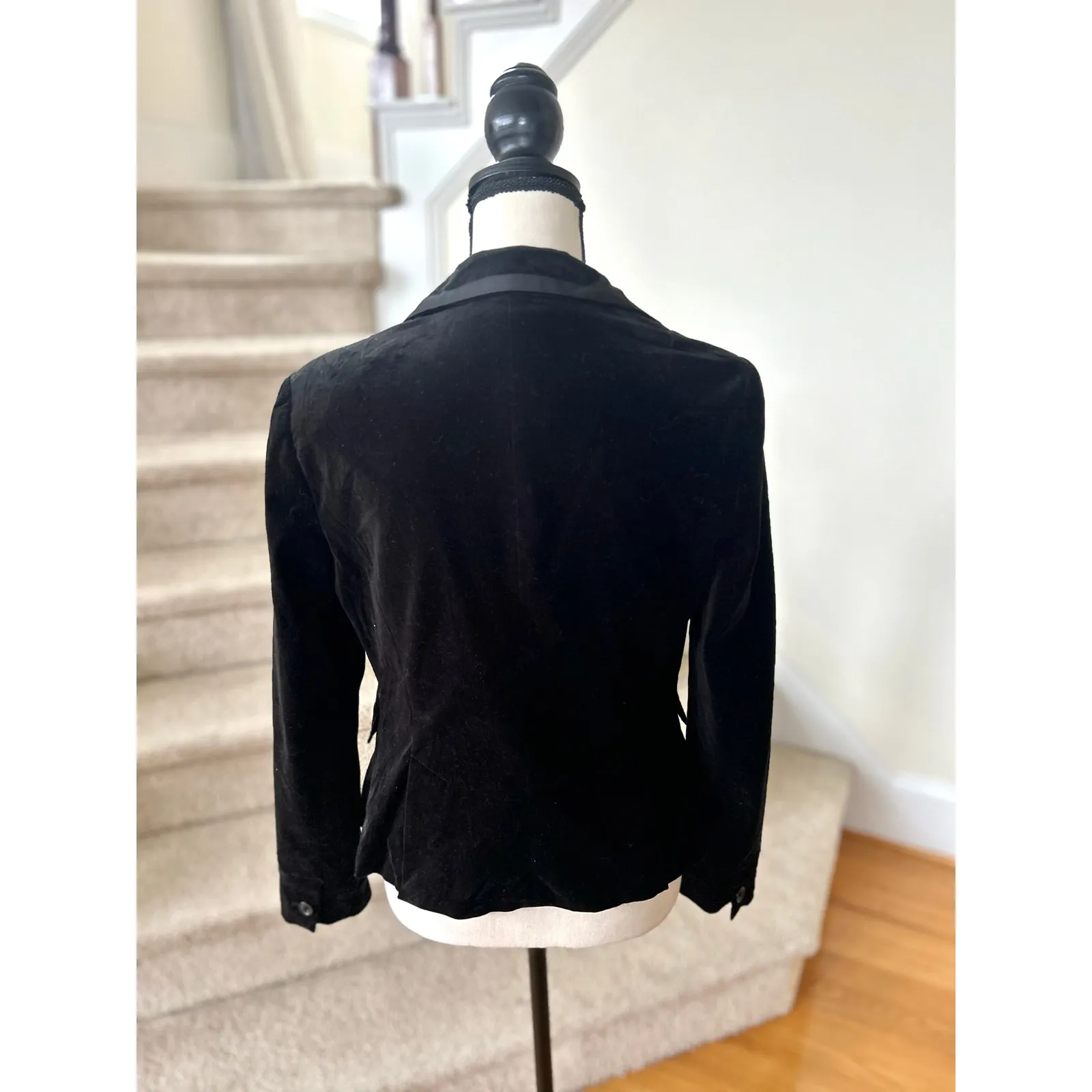 Banana Republic Black Velvet Ribbon Trim Fitted Blazer Holiday Cocktail Formal - Image 2