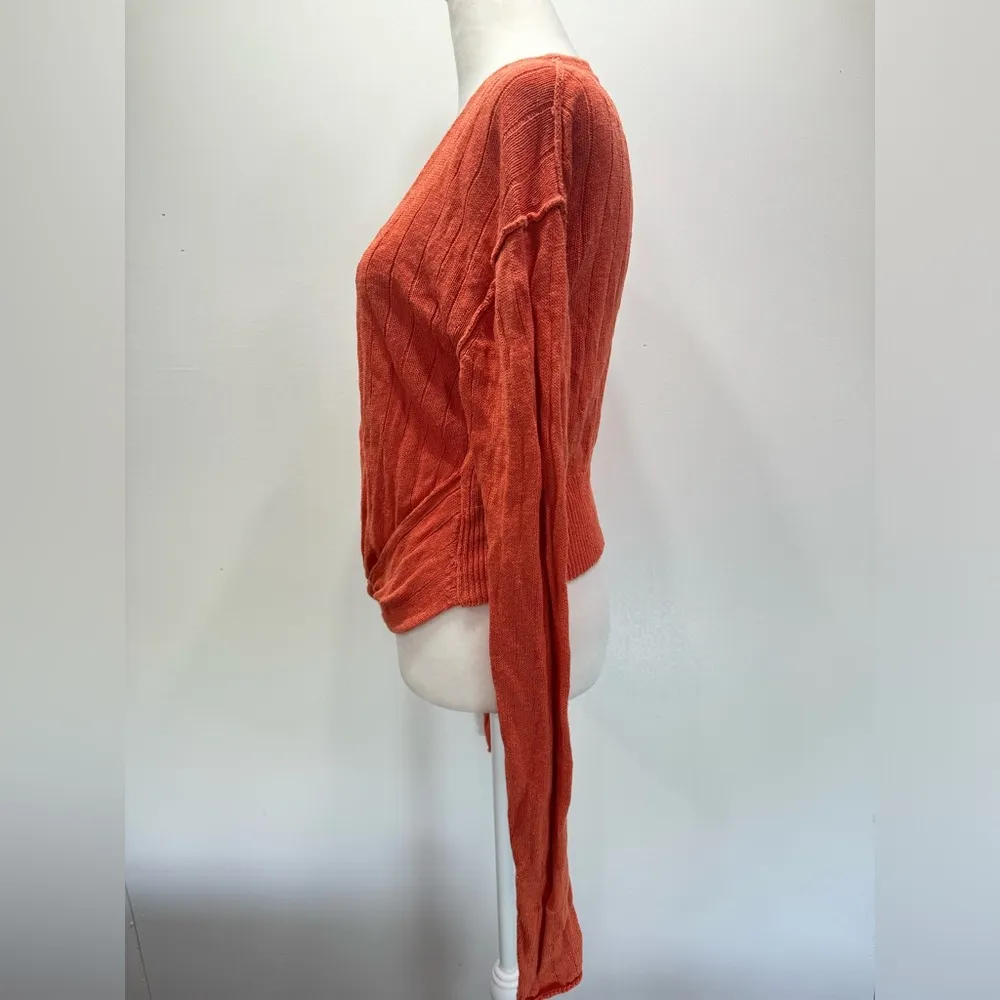 Free People Anthropologie Got Me Twisted Orange Knotted Front Cropped Sweater M - Image 4