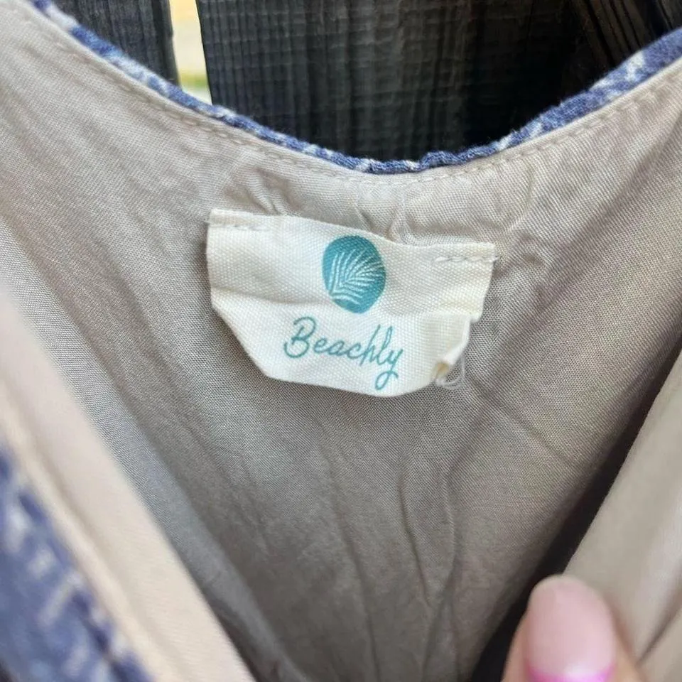 Boho Blue Leaf Print Spaghetti Strap Jumpsuit‎ Summer Beach Casual Romper E22 Size 8 - Image 6