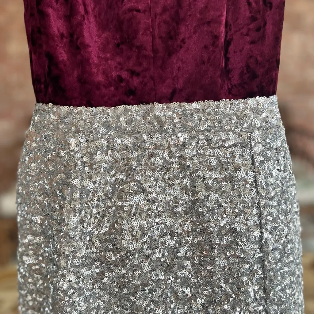 Akira Silver Sequin Dress Burgundy Velvet Backless Mini Cocktail S Black Label - Image 6
