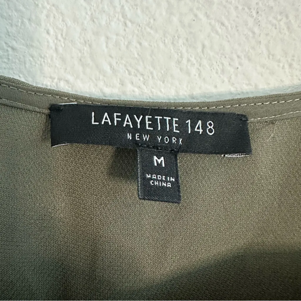 Lafayette 148 New York Ruthie Olive Sleeveless Silk Tank Top Size: M Green Size M - Image 3