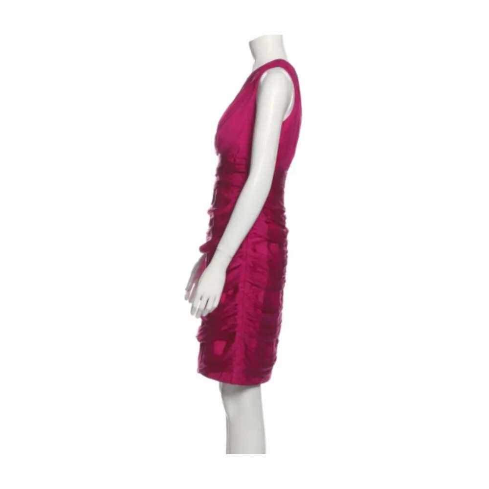 Carmen Marc Valvo Silk Sheath Dress hot pink ruched sz 6 - Image 2