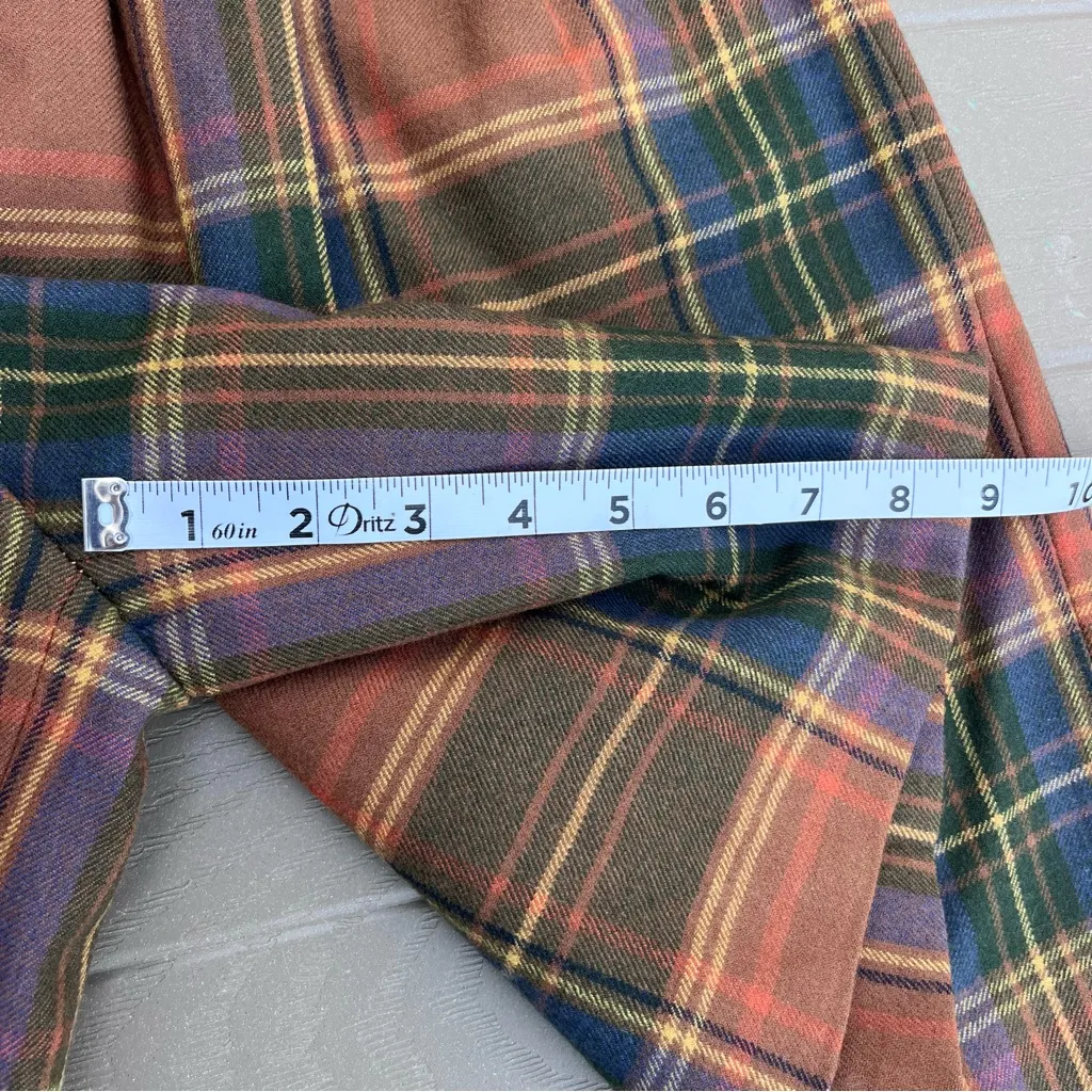 Vintage 80s Orange Brown Blue Plaid Culotte Shorts Wool High Rise Size 12 *Read - Image 10