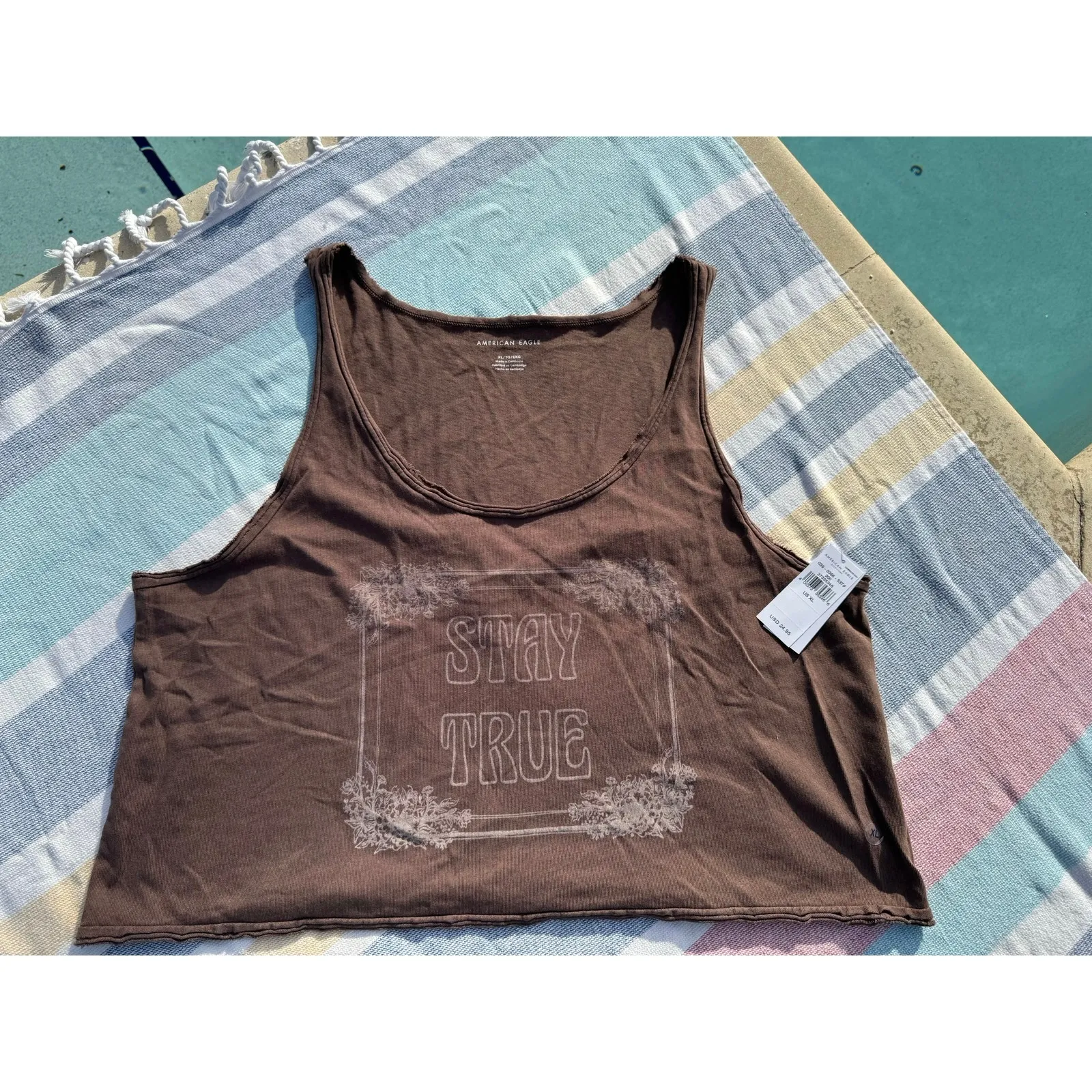 NWT American Eagle “Stay True” Cropped Tank Top - Soft Knit Muscle Tee - Size XL - Image 7