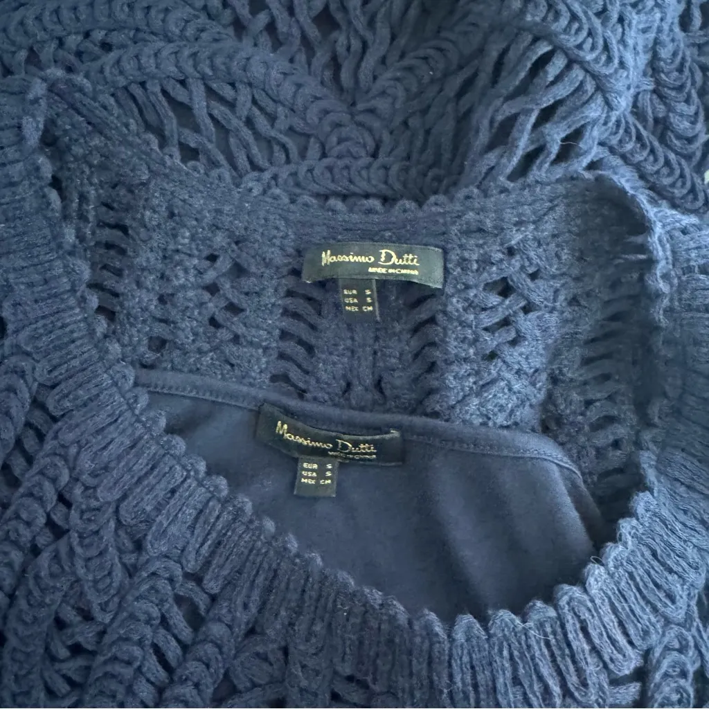 Massimo Dutti Crochet Tank Top in Navy Blue Size Small - Image 4