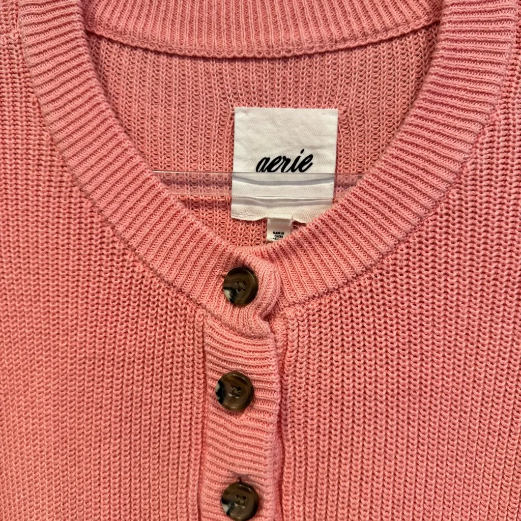 Aerie  Pink Henley Sweater Size L - Image 5