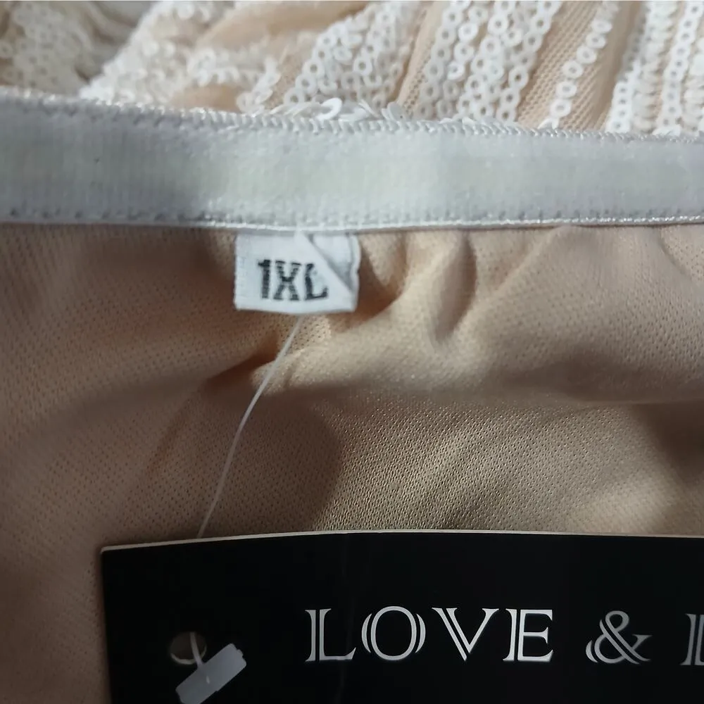 Love and Lemonade Women's Sequin Formal Evening Gown Size 1XL Tan Off Shoulder - Image 5