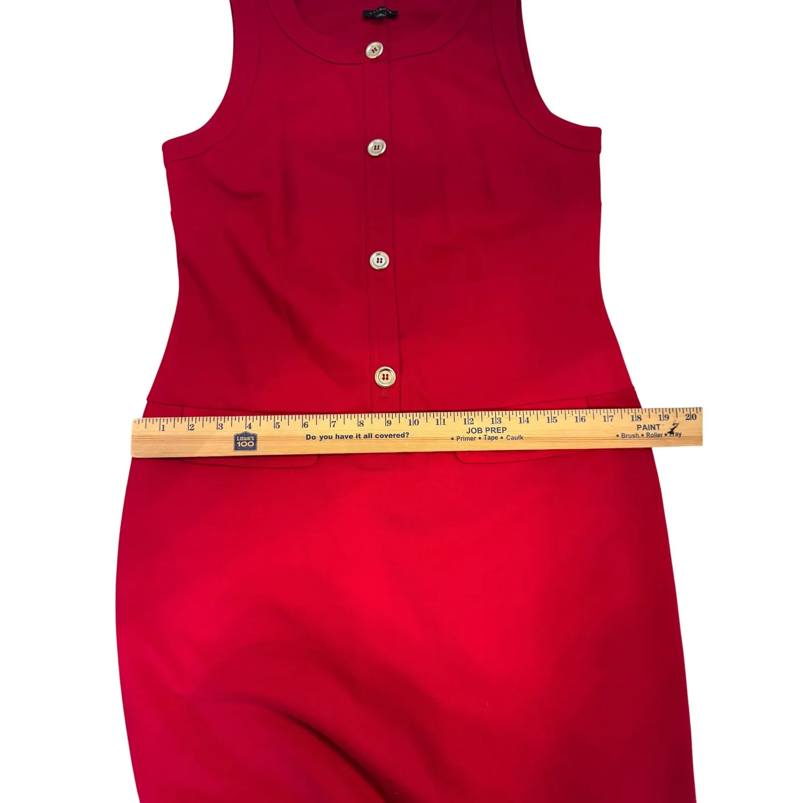 Talbots Red Sleeveless Sheath Dress Gold Button Pockets Size 10 - Image 9