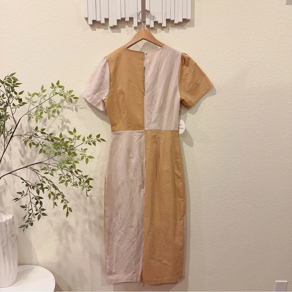 Lost + Wander LA Crème Color Block Cottage Linen Midi Dress Cream Sand OS NWT - Image 6