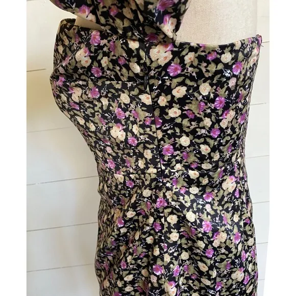 Pomelo Romantic Square Neck Puff Sleeve Mini Dress Black Purple Dainty Floral - Image 12