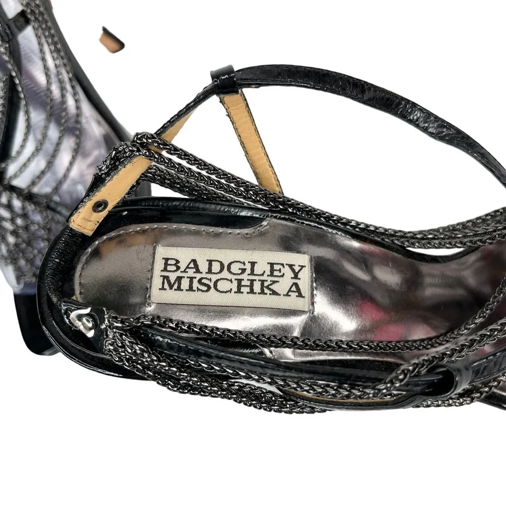 Badgley Mishka Heel 9M Black Patent Silver Chains 5" Heels - Image 6