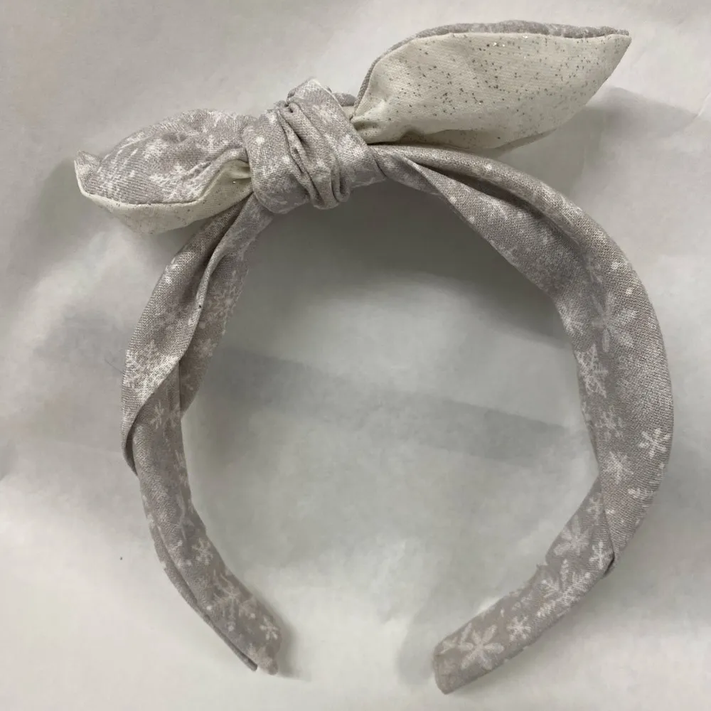 Snowflake Headband with Puffy Bow Gray - Image 4