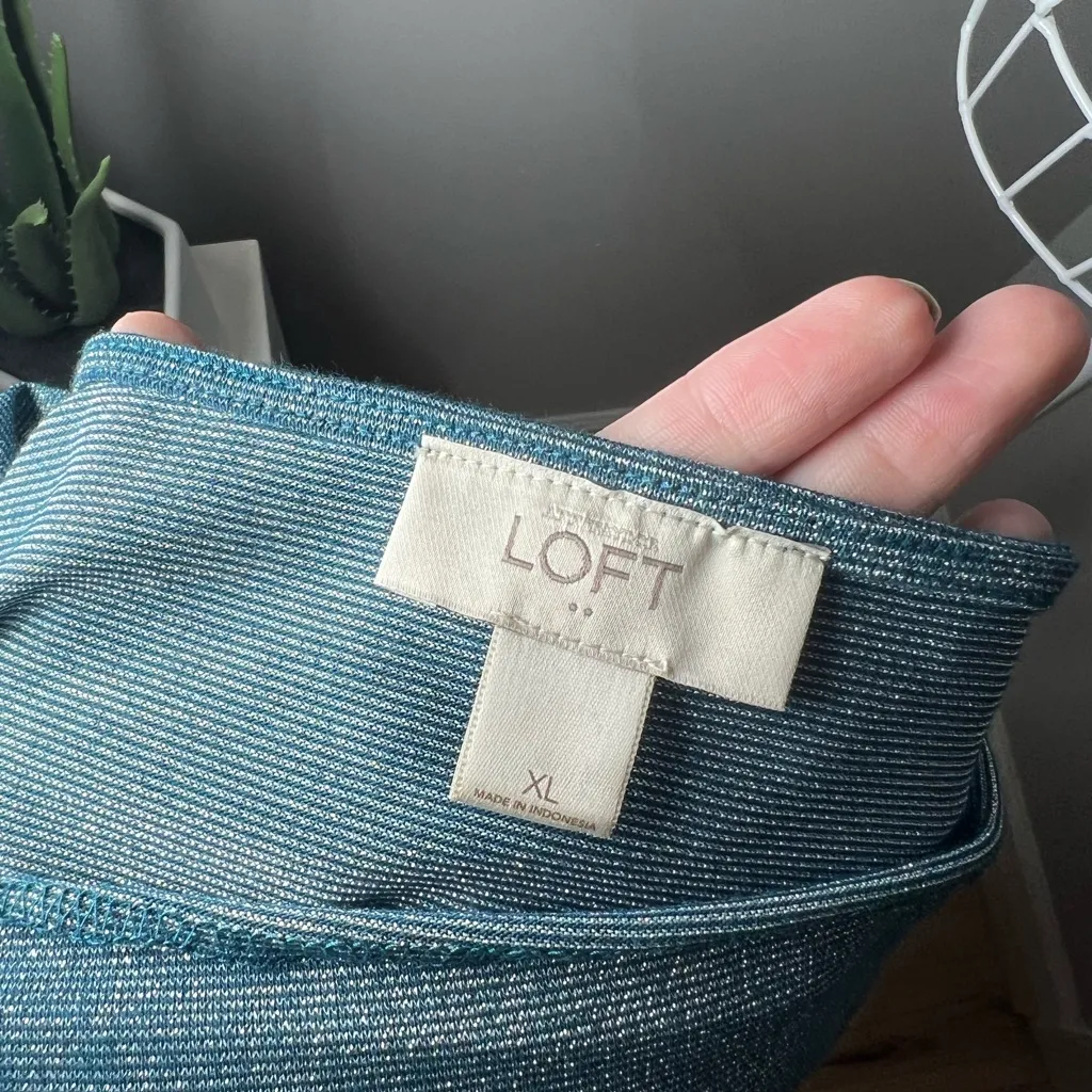 Loft Knot Front Asymmetrical Metallic Glitter Blue Long Sleeve y2k Blouse Sz XL - Image 3