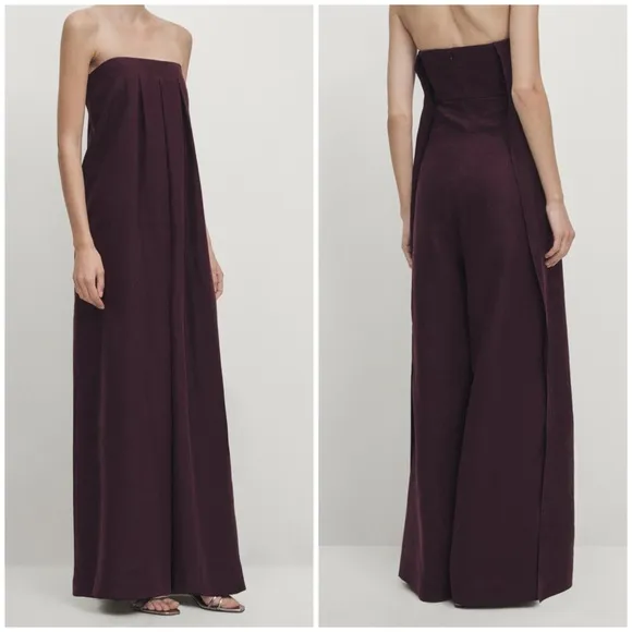 NWT Massimo Dutti Studio 100% Linen Purple Wide Leg Overlay Jumpsuit Size Medium - Image 2