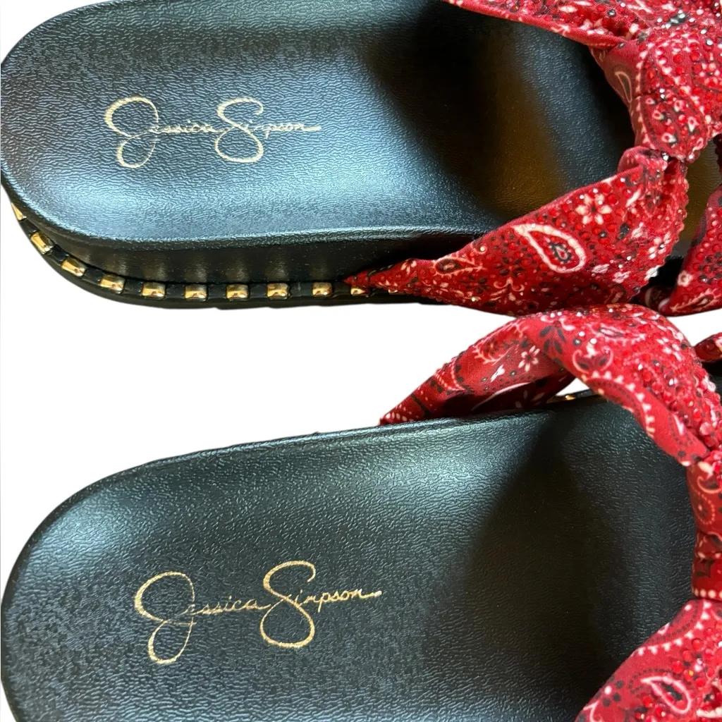 Jessica Simpson Caralyna Red Muse Rhinestone Slide Sandals Womens Size 7 NEW - Image 11
