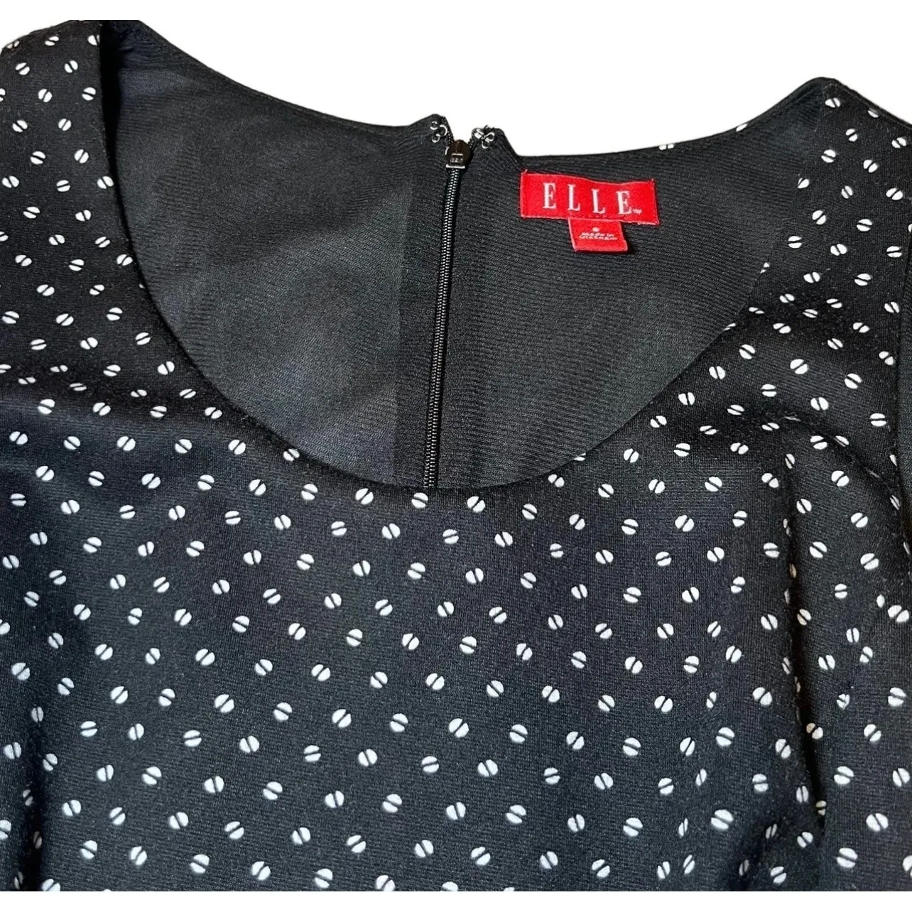 Elle Sleeveless Dress Womens 8 Black White Polka Dot Midi Retro Spring Fit Flare - Image 4