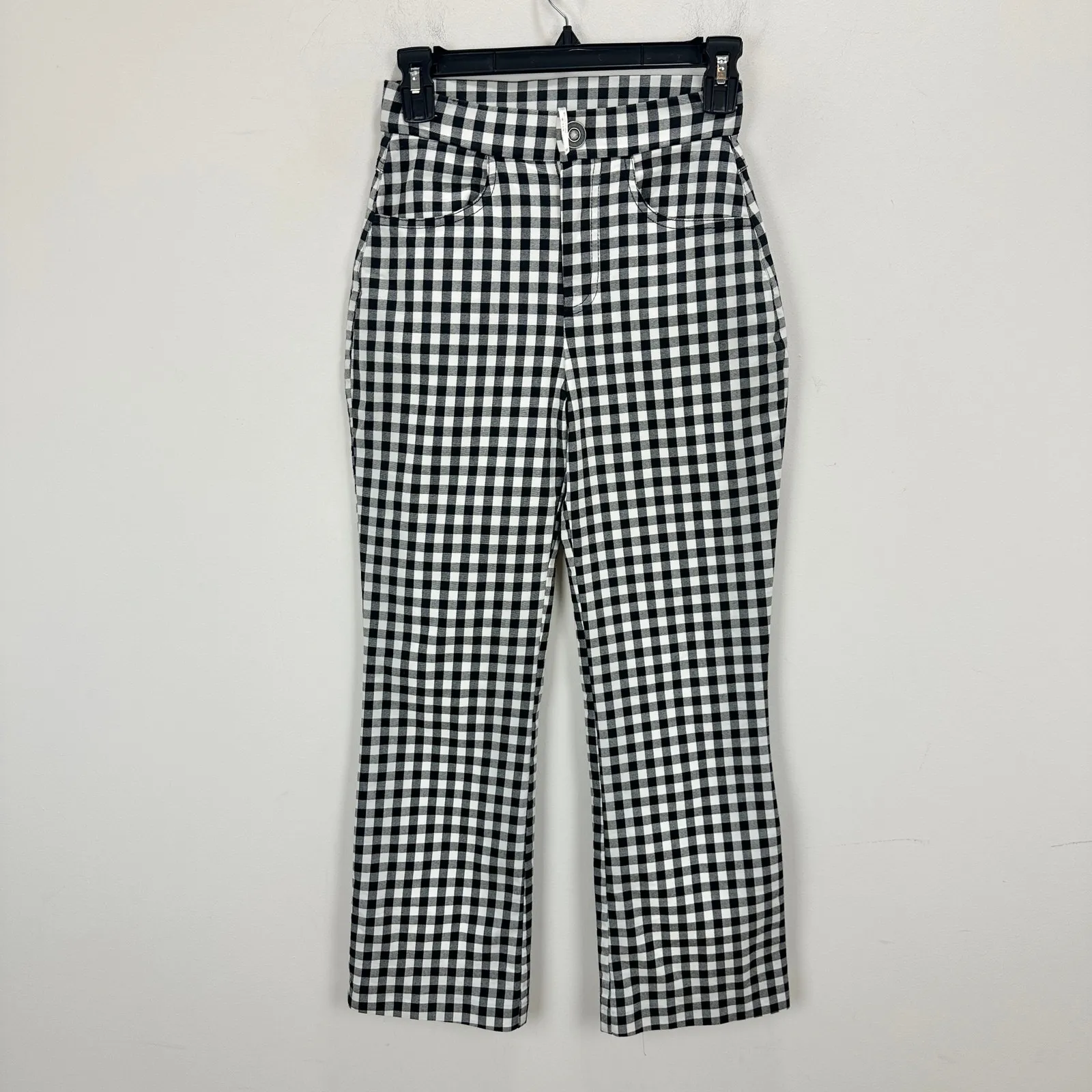 Free People Florence Crop Flare Gingham Pants Stretch Cotton Blend Retro XS - Image 3