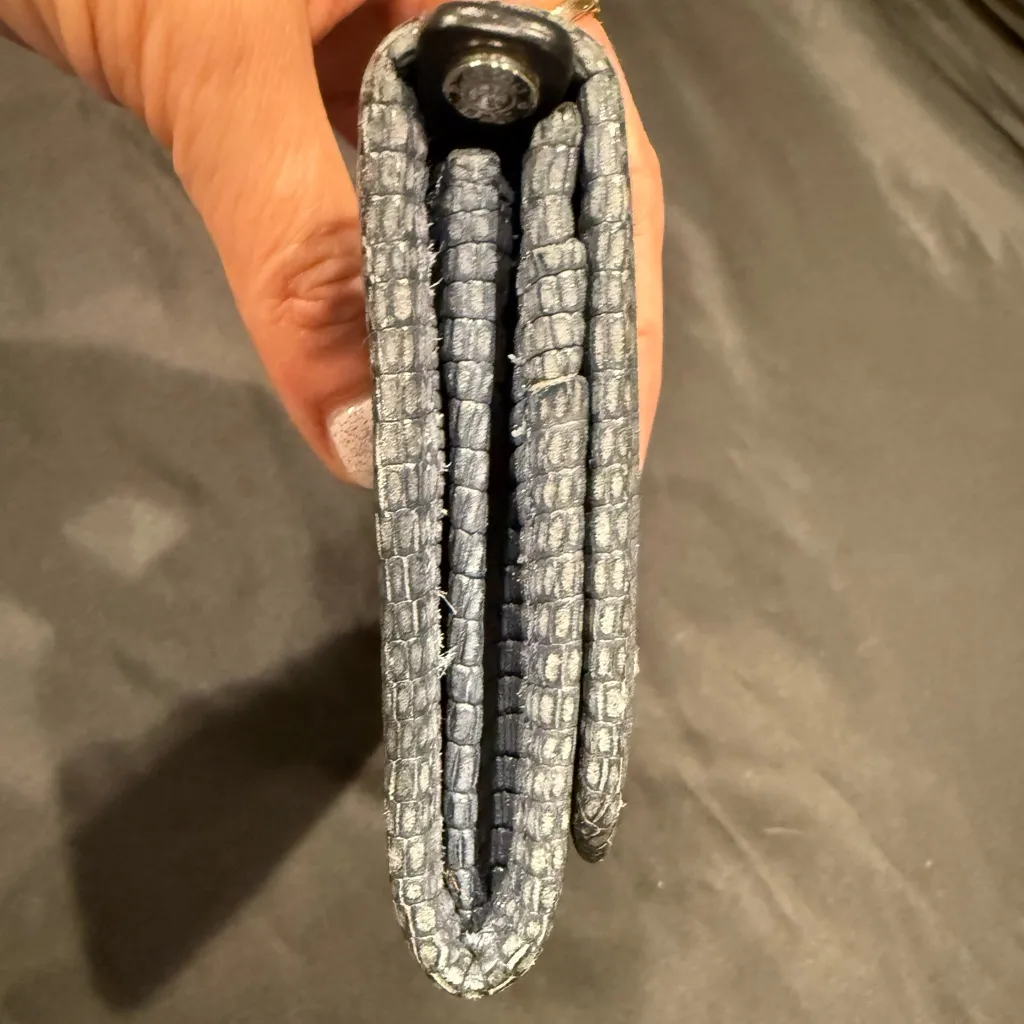 JIMMY CHOO Long Wallet Silver Star-Studded with Rhinestones Blue Grey Leather - Image 9